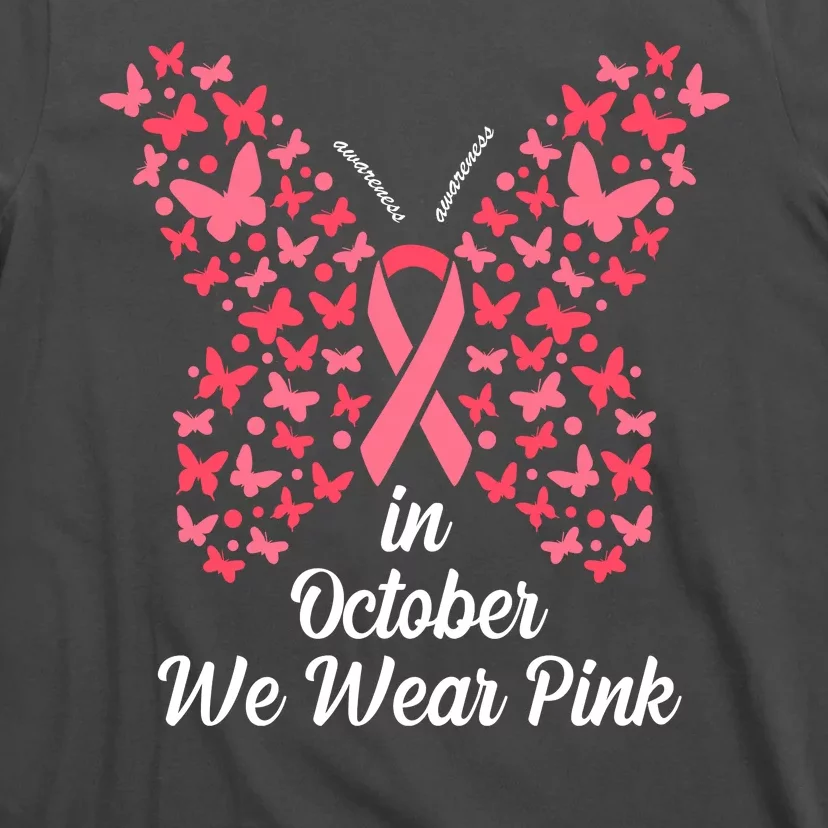 In October We Wear Pink Butterfly Breast Cancer Ribbon T-Shirt