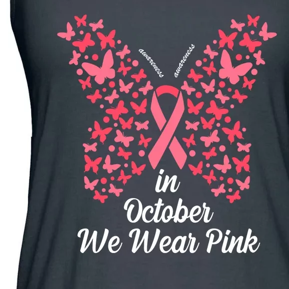 In October We Wear Pink Butterfly Breast Cancer Ribbon Ladies Essential Flowy Tank