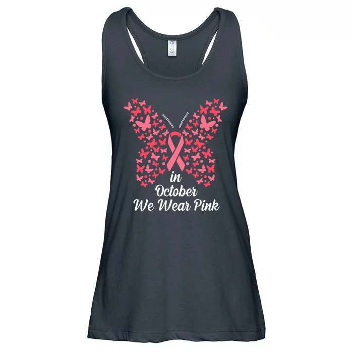 In October We Wear Pink Butterfly Breast Cancer Ribbon Ladies Essential Flowy Tank