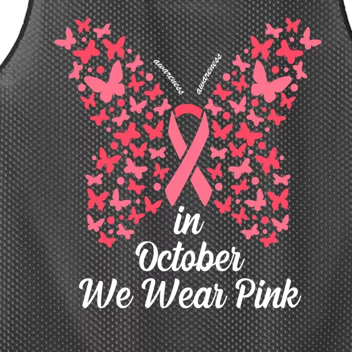 In October We Wear Pink Butterfly Breast Cancer Ribbon Mesh Reversible Basketball Jersey Tank