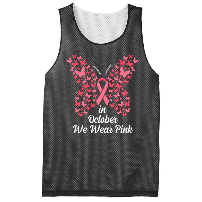 In October We Wear Pink Butterfly Breast Cancer Ribbon Mesh Reversible Basketball Jersey Tank