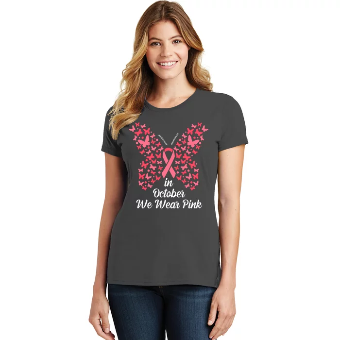 In October We Wear Pink Butterfly Breast Cancer Ribbon Women's T-Shirt