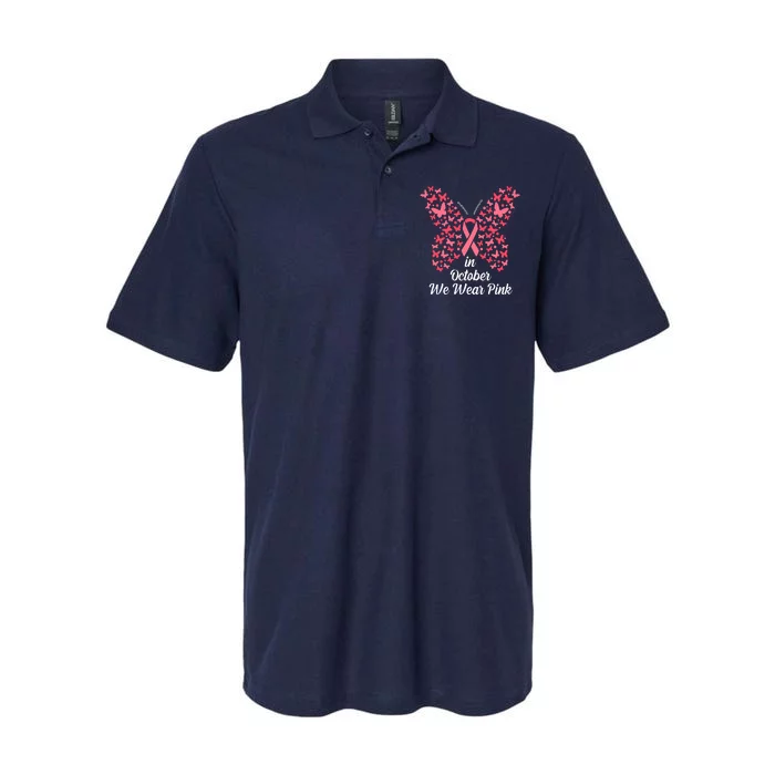 In October We Wear Pink Butterfly Breast Cancer Ribbon Softstyle Adult Sport Polo