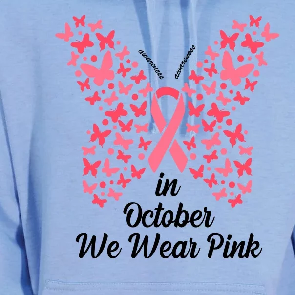 In October We Wear Pink Butterfly Breast Cancer Ribbon Unisex Surf Hoodie