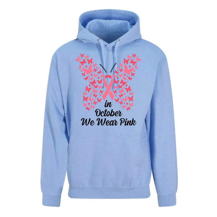 In October We Wear Pink Butterfly Breast Cancer Ribbon Unisex Surf Hoodie