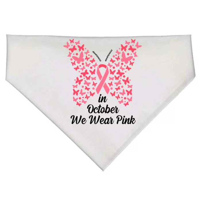 In October We Wear Pink Butterfly Breast Cancer Ribbon USA-Made Doggie Bandana