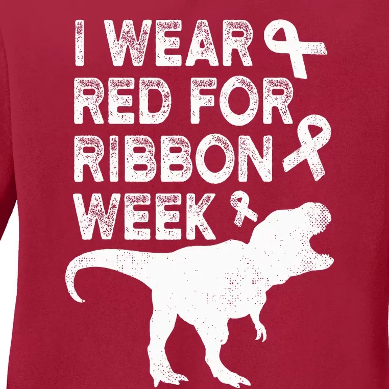 In October We Wear Red Week Ribbon Awareness Ladies Long Sleeve Shirt