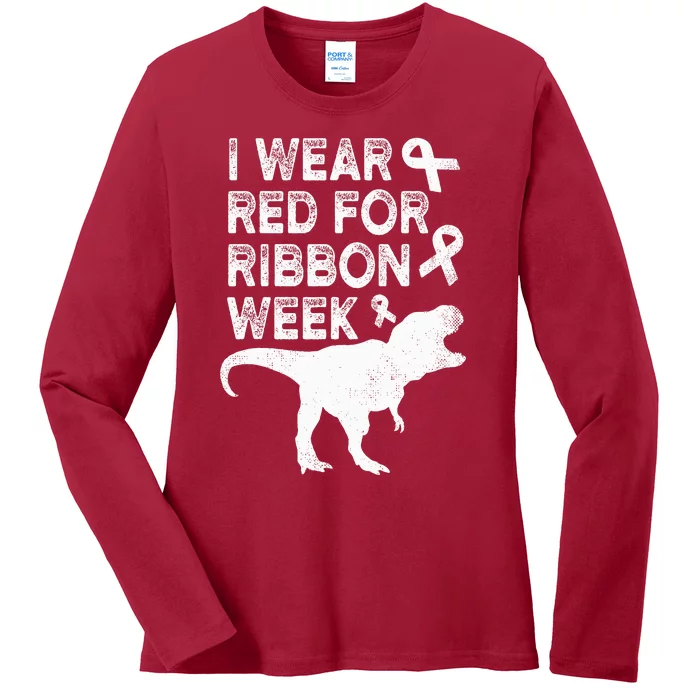 In October We Wear Red Week Ribbon Awareness Ladies Long Sleeve Shirt