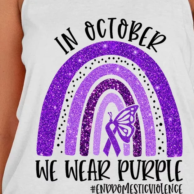 In October We Wear Purple Rainbow End Domestic Violence Women's Knotted Racerback Tank