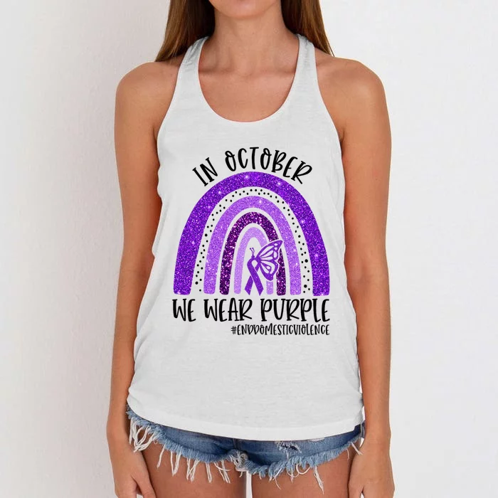 In October We Wear Purple Rainbow End Domestic Violence Women's Knotted Racerback Tank