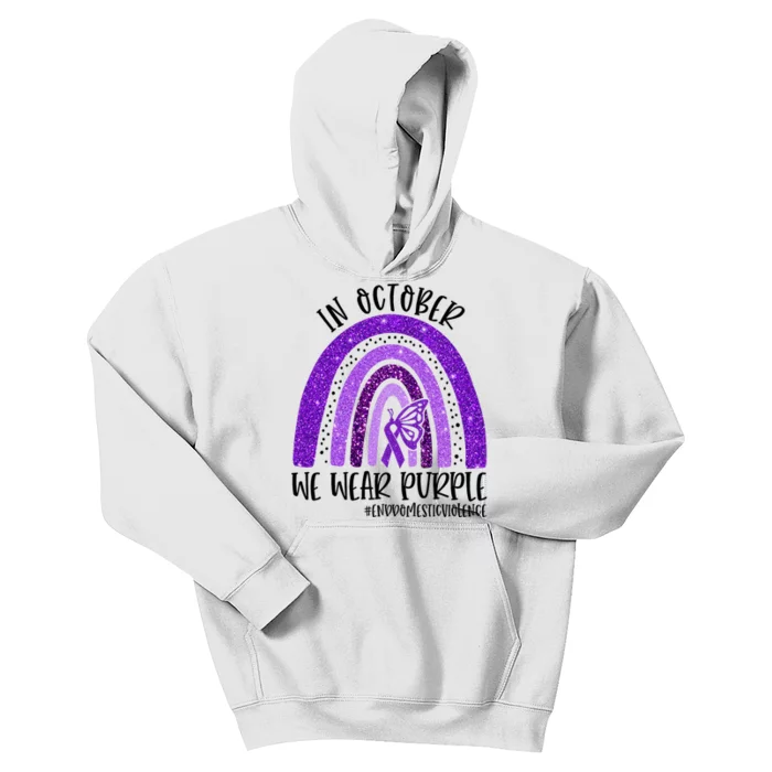 In October We Wear Purple Rainbow End Domestic Violence Kids Hoodie