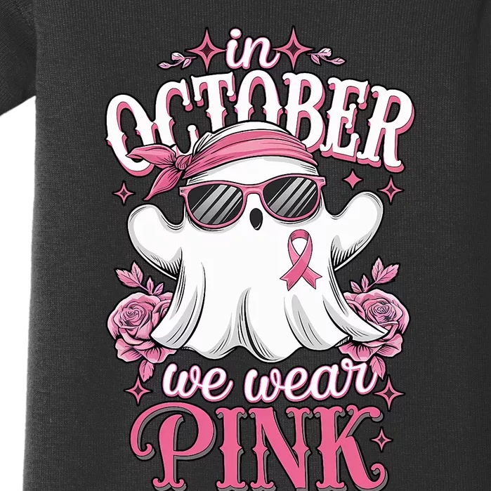 In October We Wear Cute Spooky Halloween Breast Cancer Baby Bodysuit