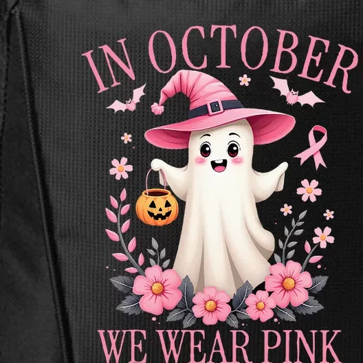 In October We Wear Breast Cancer Awareness Halloween City Backpack