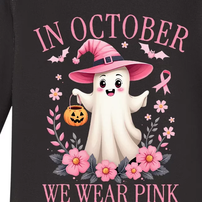 In October We Wear Breast Cancer Awareness Halloween Baby Long Sleeve Bodysuit