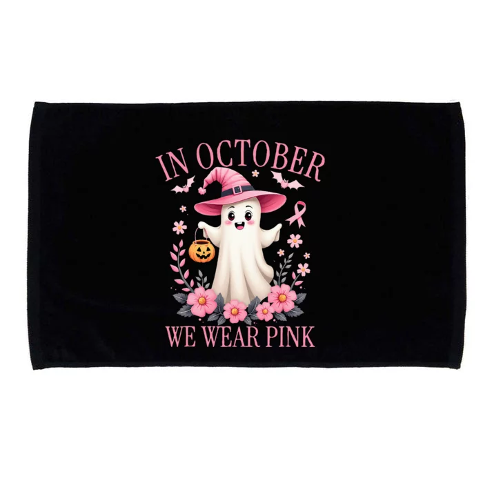 In October We Wear Breast Cancer Awareness Halloween Microfiber Hand Towel