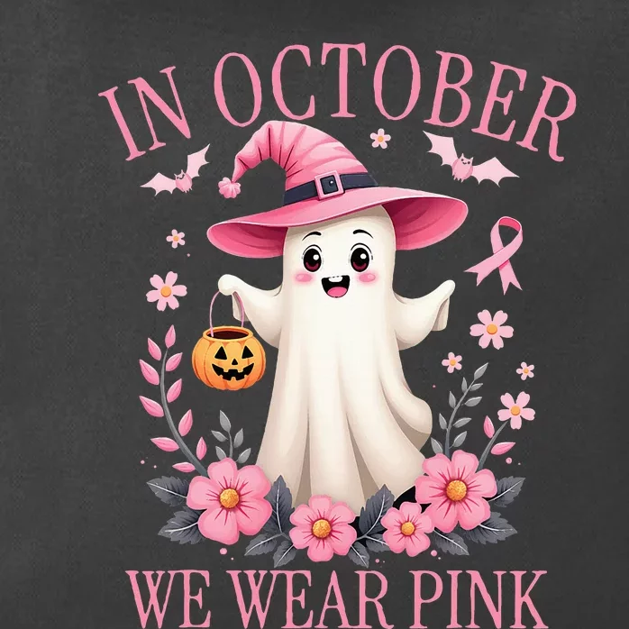 In October We Wear Breast Cancer Awareness Halloween Zip Tote Bag