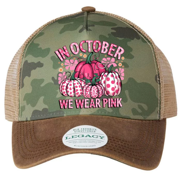 In October We Wear Pumpkin Breast Cancer Halloween Legacy Tie Dye Trucker Hat