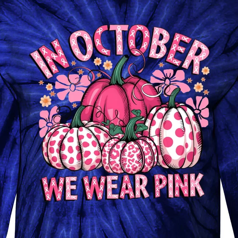 In October We Wear Pumpkin Breast Cancer Halloween Tie-Dye Long Sleeve Shirt