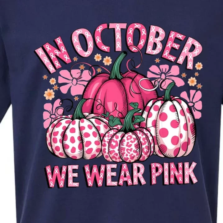 In October We Wear Pumpkin Breast Cancer Halloween Sueded Cloud Jersey T-Shirt