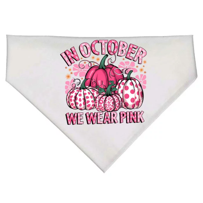 In October We Wear Pumpkin Breast Cancer Halloween USA-Made Doggie Bandana