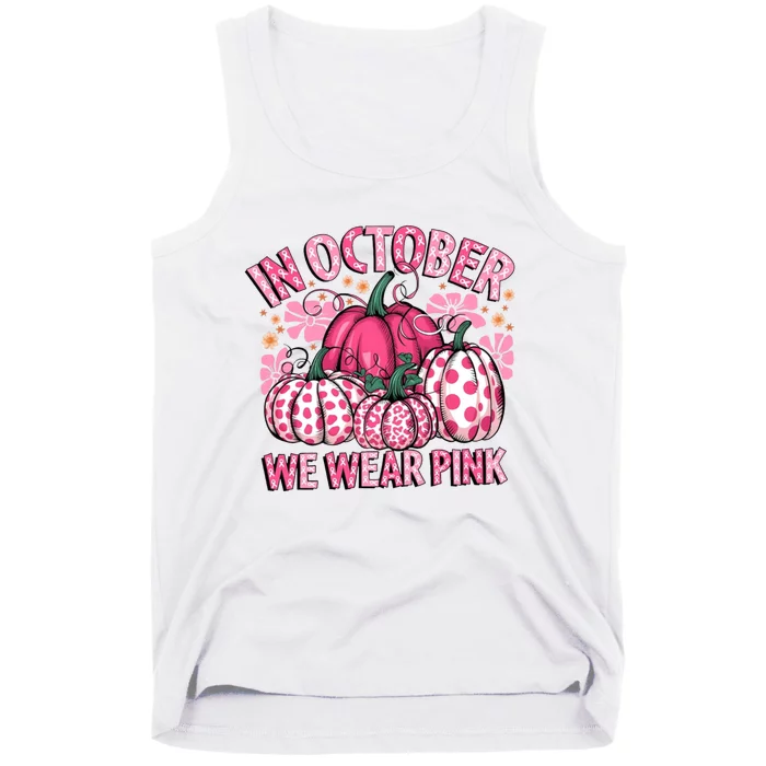 In October We Wear Pumpkin Breast Cancer Halloween Tank Top