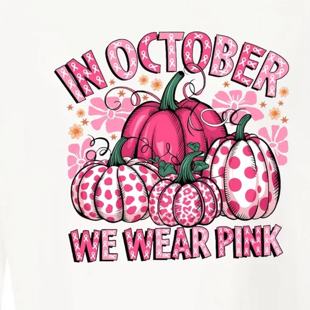 In October We Wear Pumpkin Breast Cancer Halloween Cropped Pullover Crew