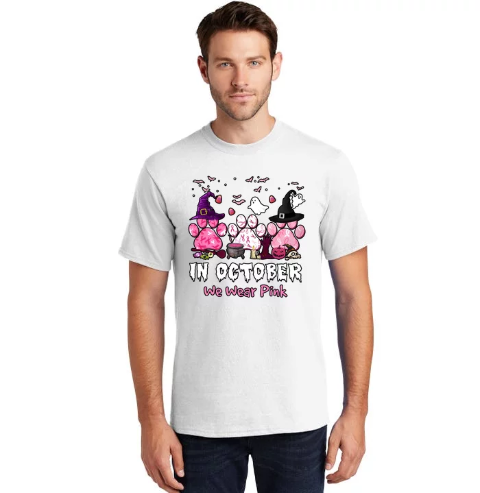 In October We Wear Pink Paw Prints Halloween Witch Tall T-Shirt