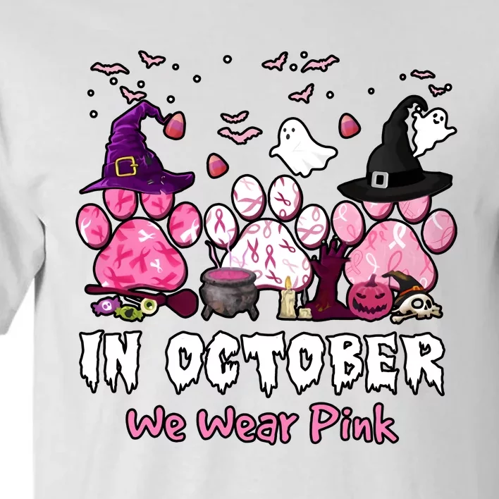 In October We Wear Pink Paw Prints Halloween Witch Tall T-Shirt