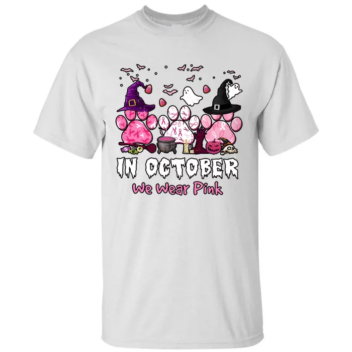 In October We Wear Pink Paw Prints Halloween Witch Tall T-Shirt