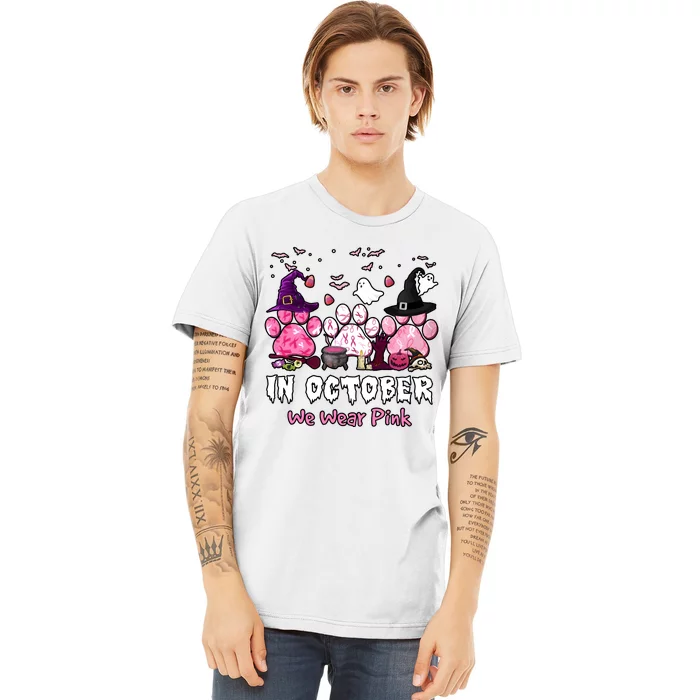 In October We Wear Pink Paw Prints Halloween Witch Premium T-Shirt