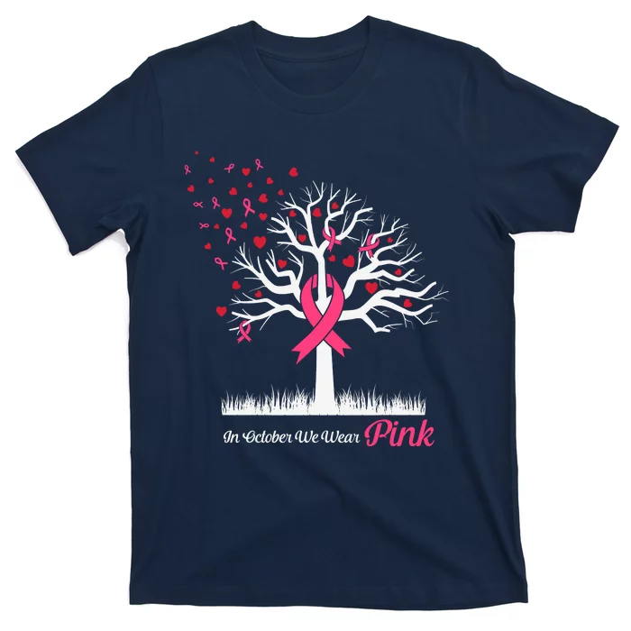 In October We Wear Pink Ribbon Tree Breast Cancer T-Shirt