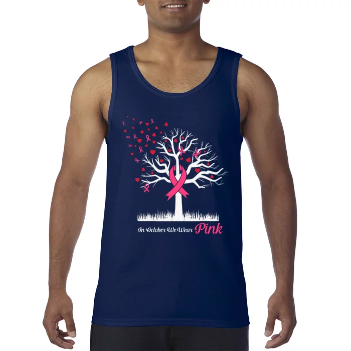 In October We Wear Pink Ribbon Tree Breast Cancer Tank Top