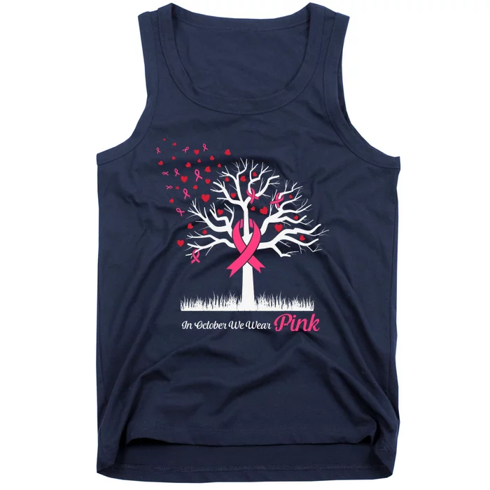 In October We Wear Pink Ribbon Tree Breast Cancer Tank Top