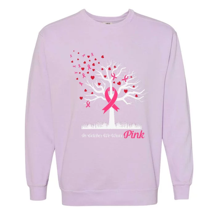 In October We Wear Pink Ribbon Tree Breast Cancer Garment-Dyed Sweatshirt