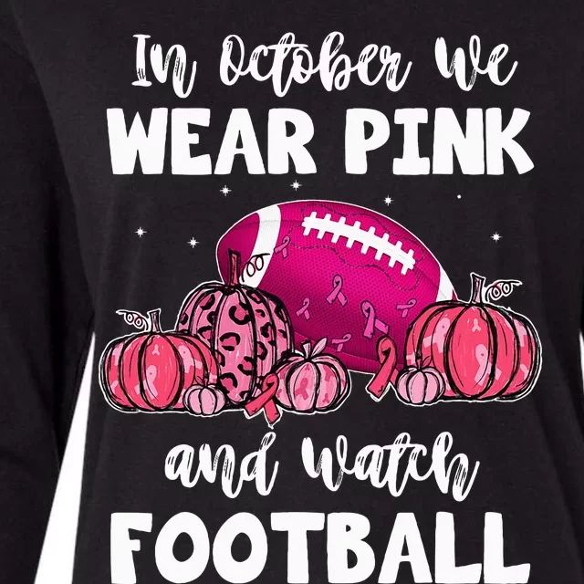 In October We Wear Pink Football Pumpkin Breast Cancer Womens Cotton Relaxed Long Sleeve T-Shirt