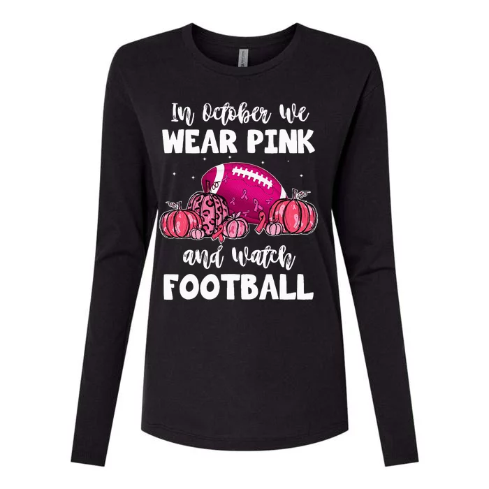 In October We Wear Pink Football Pumpkin Breast Cancer Womens Cotton Relaxed Long Sleeve T-Shirt