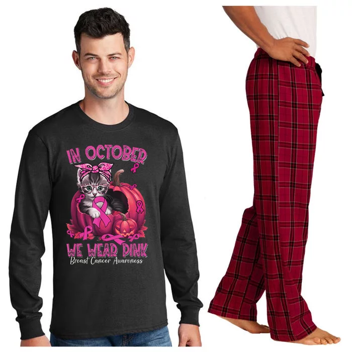 In October We Wear Pin.K Cat Ribbon Breast Cancer Awareness Long Sleeve Pajama Set