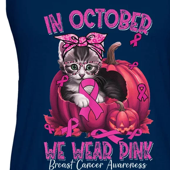 In October We Wear Pin.K Cat Ribbon Breast Cancer Awareness Ladies Essential Flowy Tank