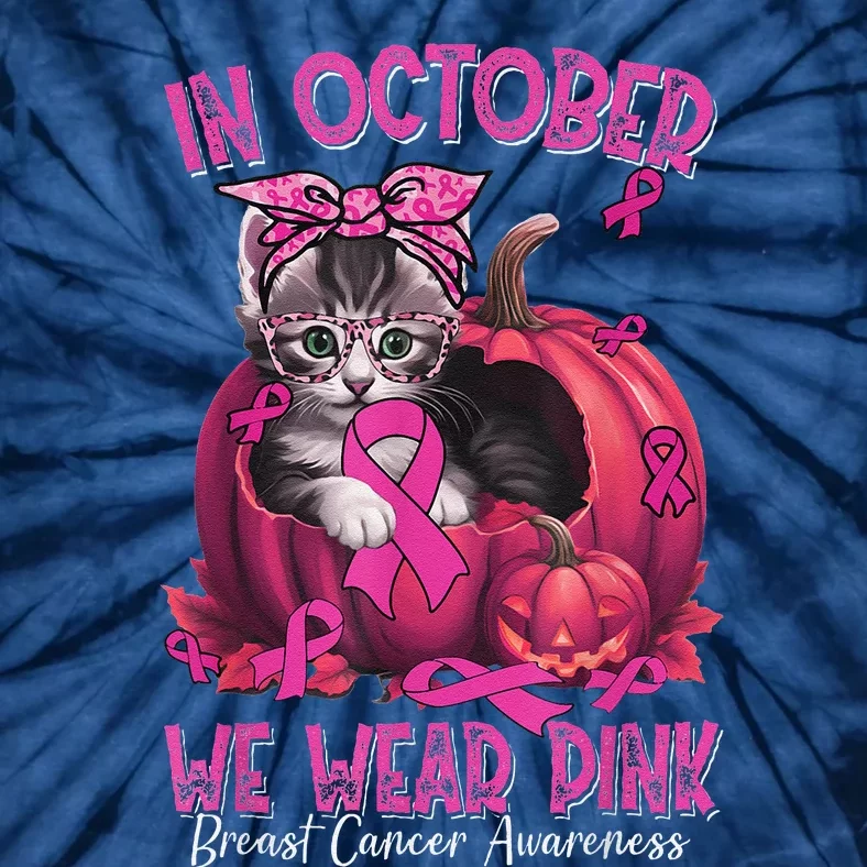 In October We Wear Pin.K Cat Ribbon Breast Cancer Awareness Tie-Dye T-Shirt