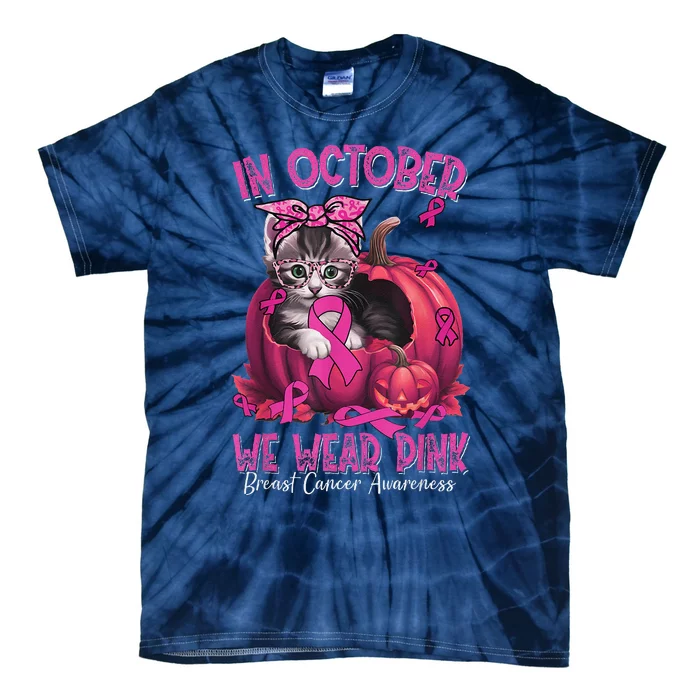 In October We Wear Pin.K Cat Ribbon Breast Cancer Awareness Tie-Dye T-Shirt