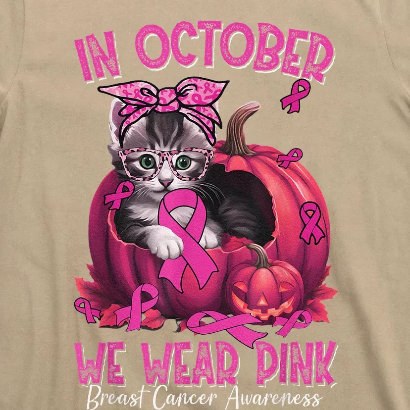 In October We Wear Pin.K Cat Ribbon Breast Cancer Awareness T-Shirt