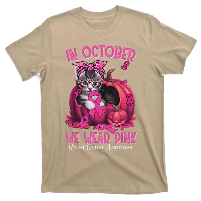 In October We Wear Pin.K Cat Ribbon Breast Cancer Awareness T-Shirt