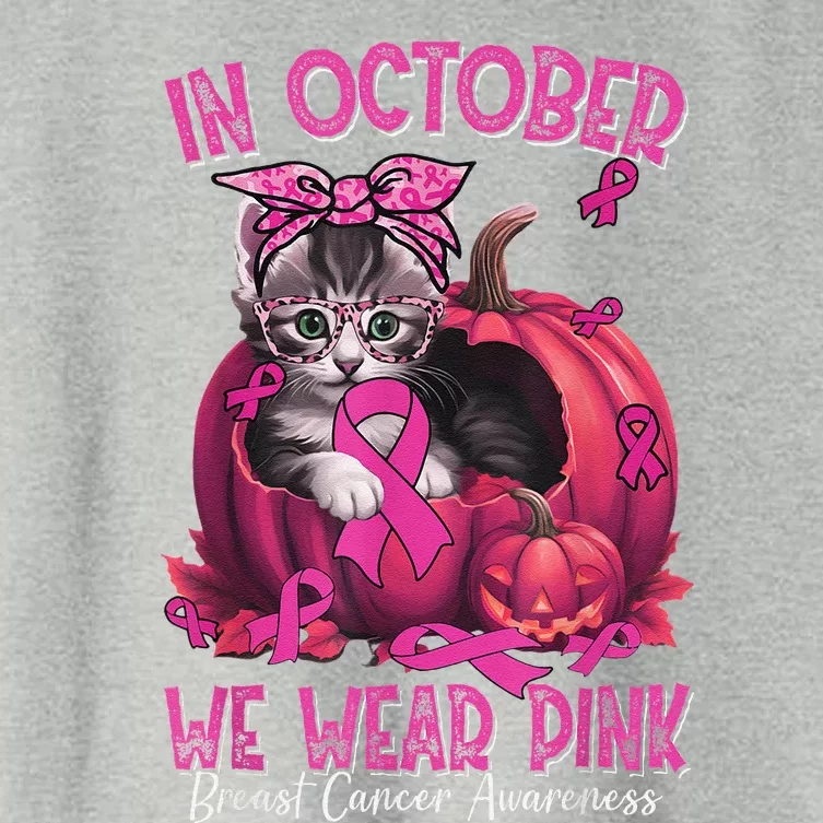 In October We Wear Pin.K Cat Ribbon Breast Cancer Awareness Women's Crop Top Tee