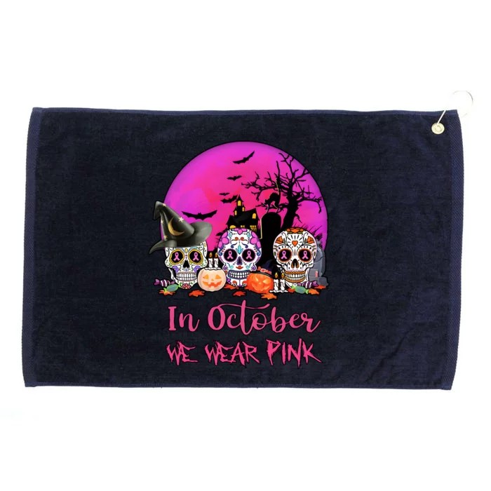 In October We Wear Pink Sugar Skull Halloween Grommeted Golf Towel