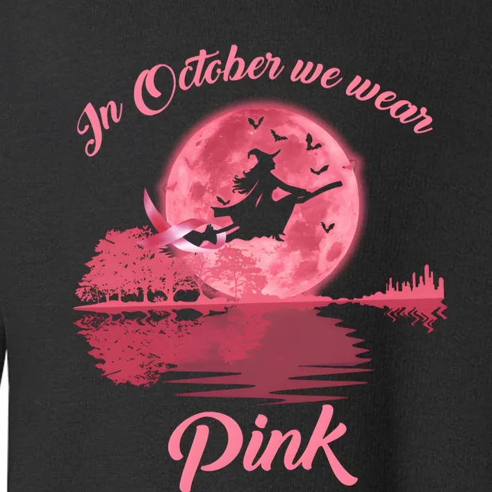 In October Wear Pink Moon Guitar Witch Breast Cancer Month Toddler Sweatshirt