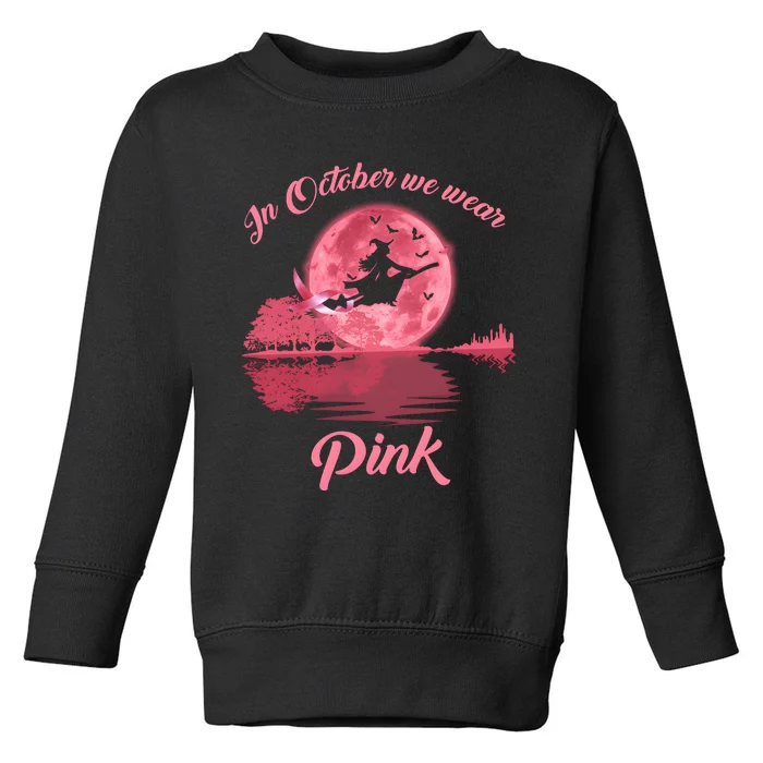 In October Wear Pink Moon Guitar Witch Breast Cancer Month Toddler Sweatshirt