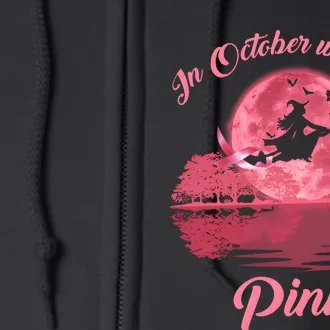 In October Wear Pink Moon Guitar Witch Breast Cancer Month Full Zip Hoodie