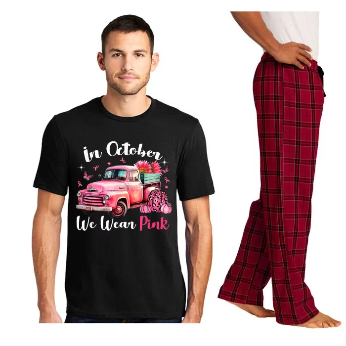 In October We Wear Pink Leopard Truck Pumpkin Breast Cancer Pajama Set