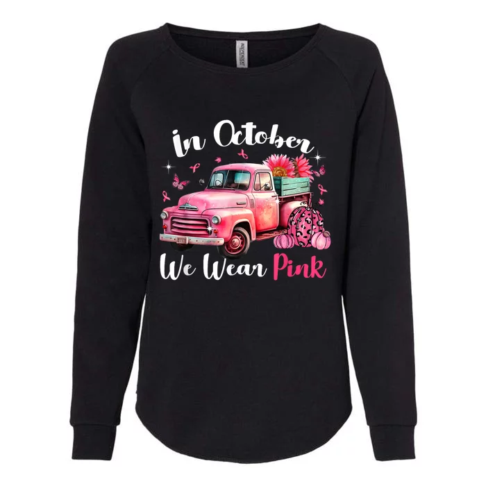 In October We Wear Pink Leopard Truck Pumpkin Breast Cancer Womens California Wash Sweatshirt