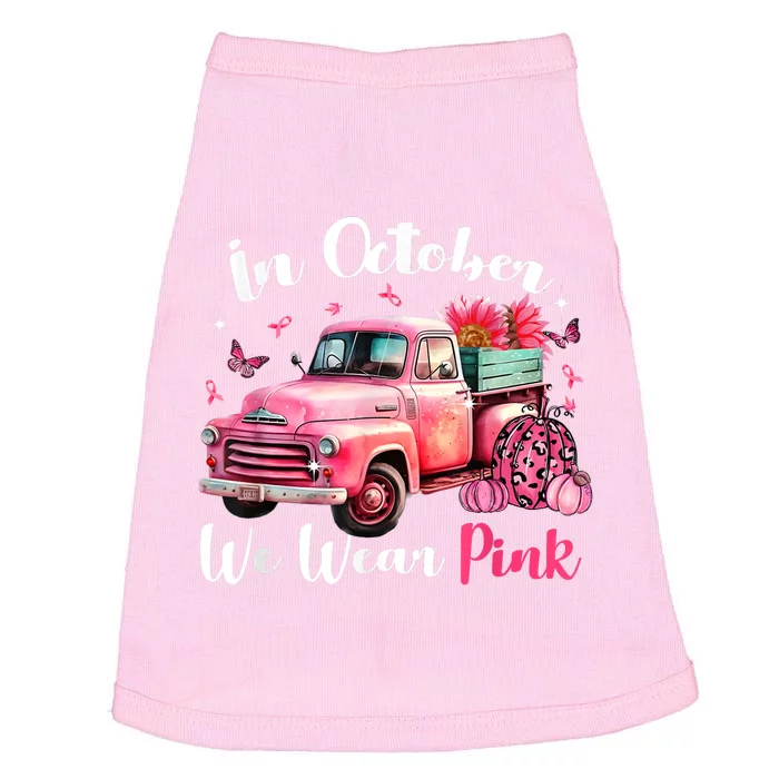 In October We Wear Pink Leopard Truck Pumpkin Breast Cancer Doggie Tank